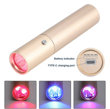 Load image into Gallery viewer, Hooga Red Light Therapy Torch Device for Cold Sore, Nose, Blisters, Healing, Pain Relief for Lips Mouth Nose Ear Knee Feet Hands Joint Muscle Pain, 3-in-1 Blue, Red, Near Infrared usb c Pocket sized portable cold sores hearing loss sinusitis Carpal tunnel red Light Therapy 
