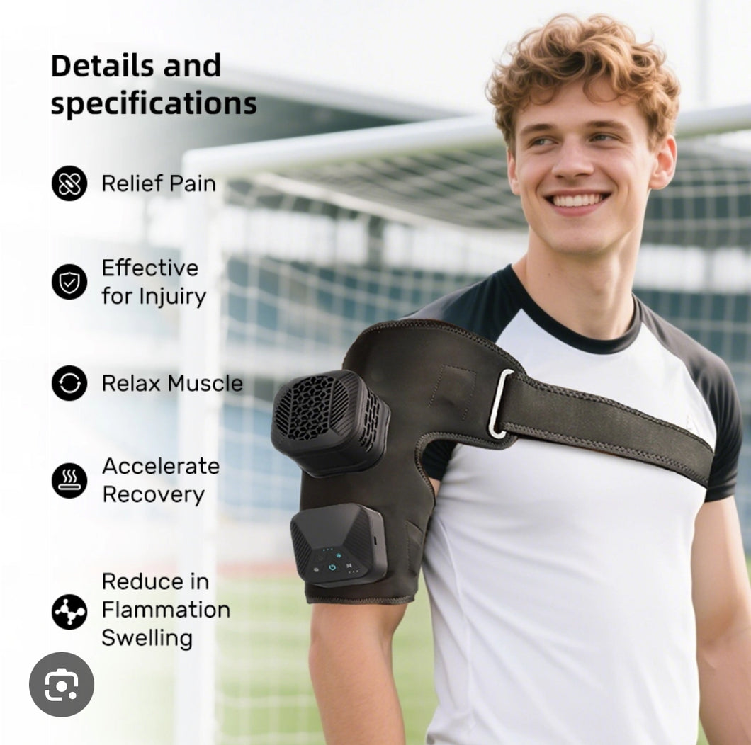 HyperIceX Contrast Cold Hot Compression Vibration Dual Knee Shoulder Pain Relief Brace Wrap Infrared TSA Travel Friendly Portable
